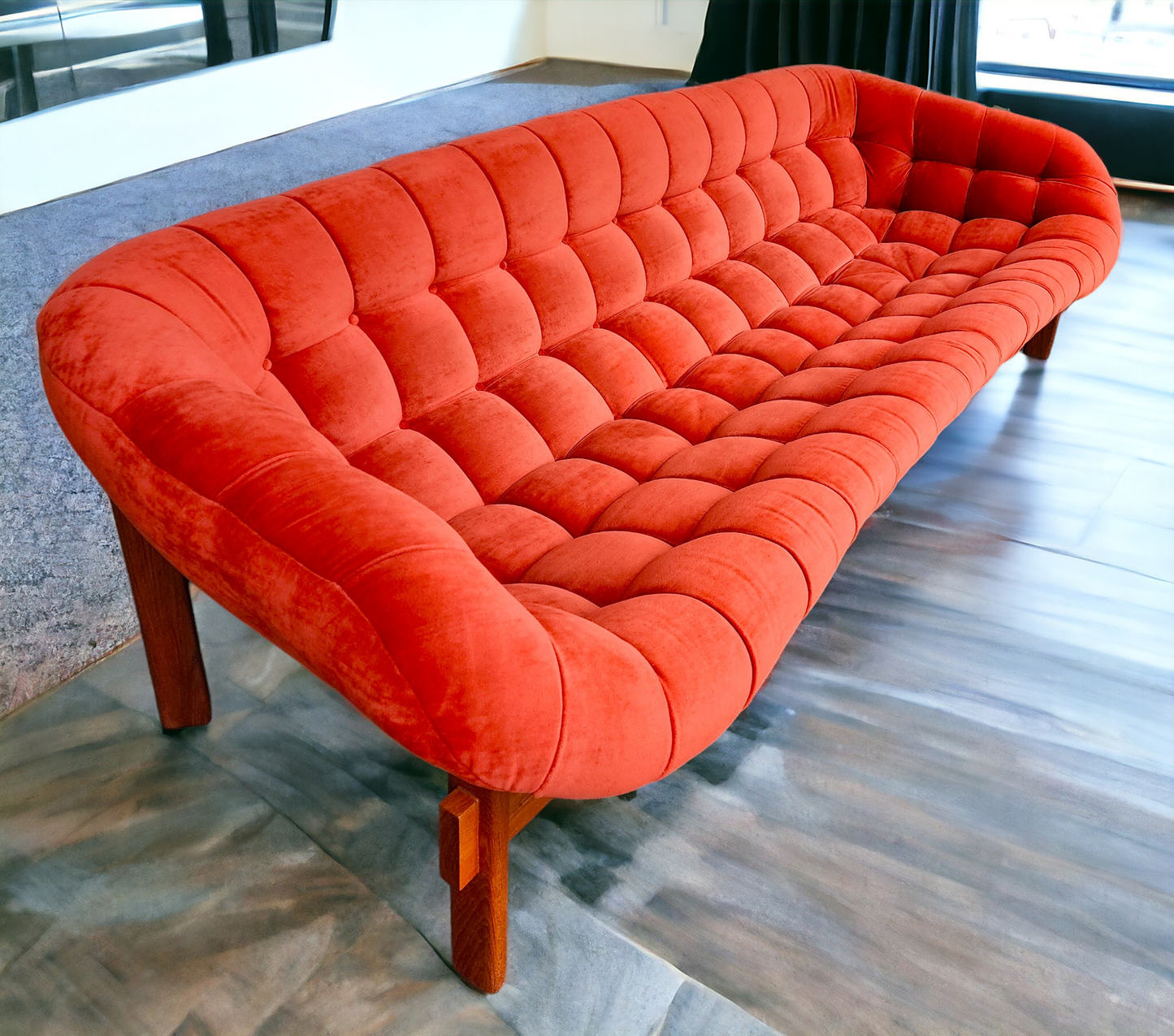 REFINISHED Mid Century Modern R.Huber Teak Scoop Sofa XL