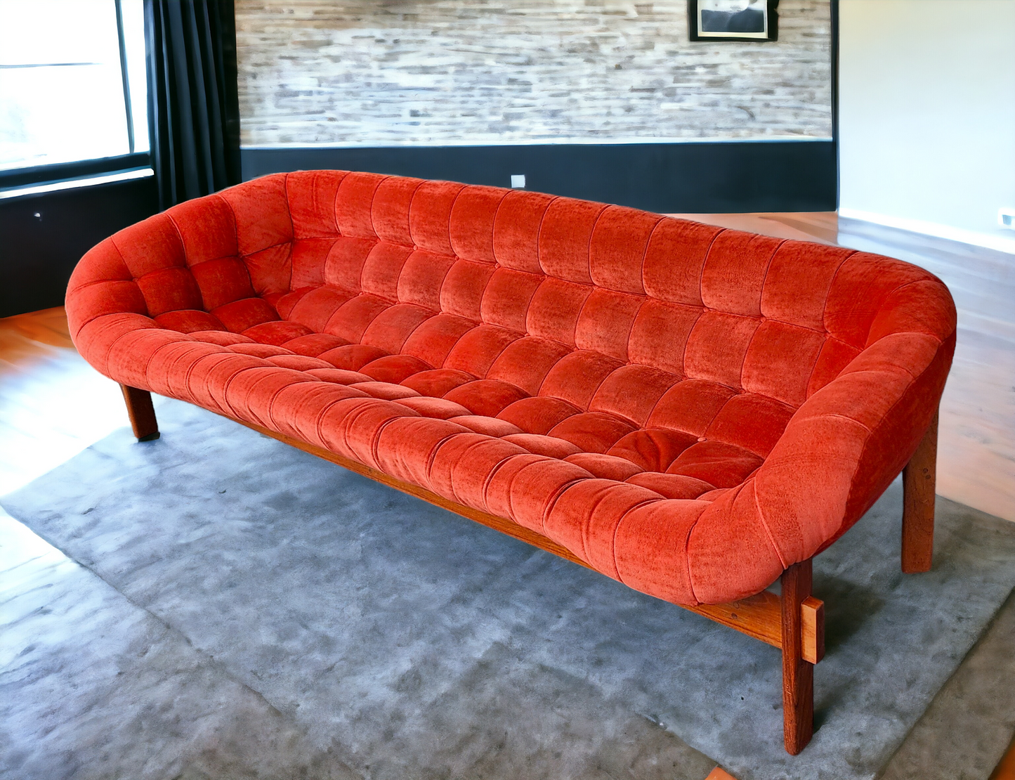 REFINISHED Mid Century Modern R.Huber Teak Scoop Sofa XL