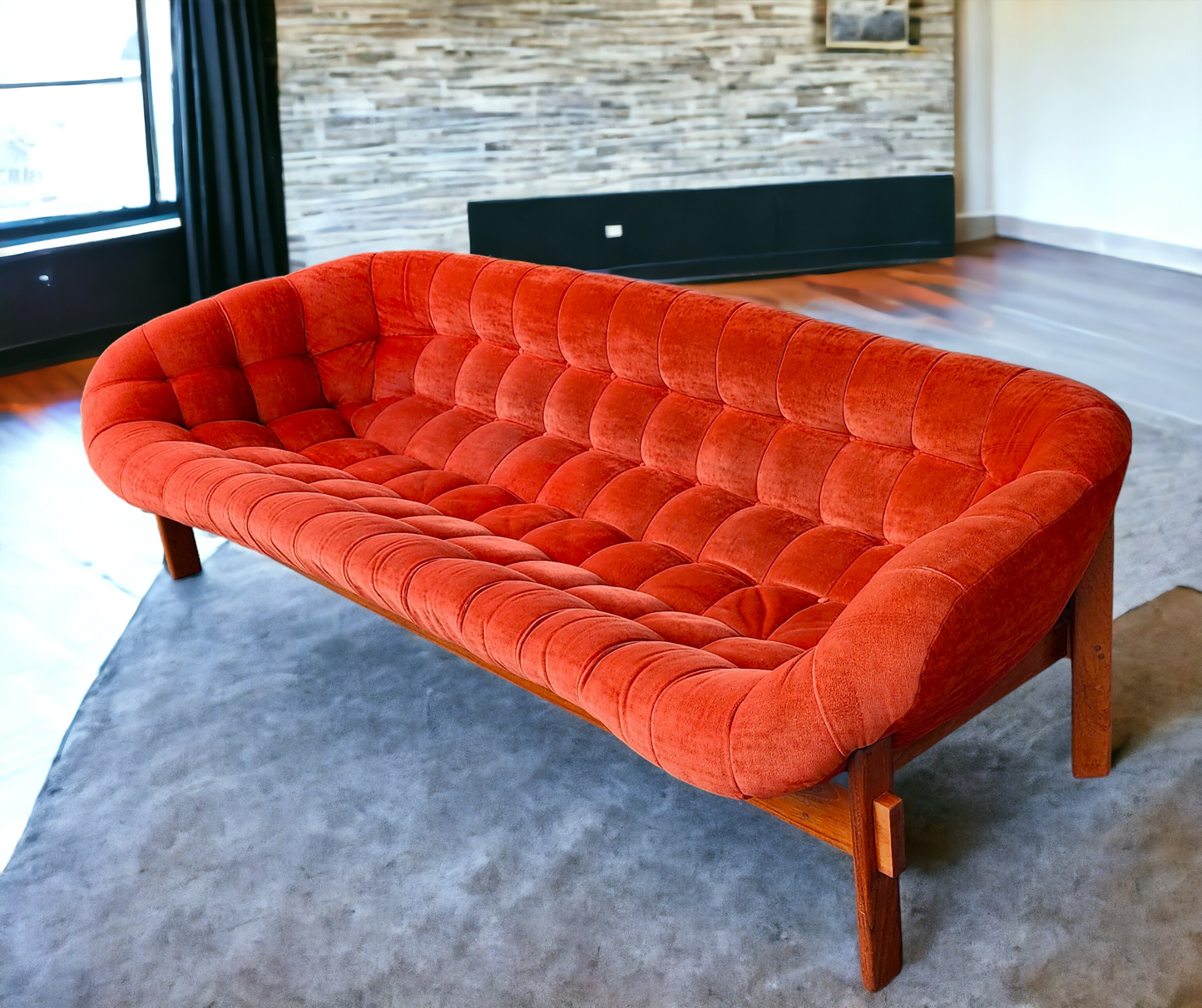 REFINISHED Mid Century Modern R.Huber Teak Scoop Sofa XL