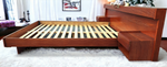 REFINISHED Mid Century Modern Teak Bed Queen w Floating Nightstands & Lighting 10