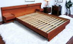 REFINISHED Mid Century Modern Teak Bed Queen w Floating Nightstands & Lighting 2