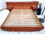REFINISHED Mid Century Modern Teak Bed Queen w Floating Nightstands & Lighting 4