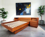 REFINISHED Mid Century Modern Teak Queen Bed w Nightstands 2