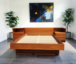 REFINISHED Mid Century Modern Teak Queen Bed w Nightstands 3