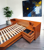 REFINISHED Mid Century Modern Teak Queen Bed w Nightstands 7