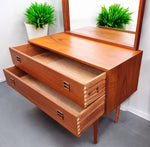 REFINISHED Danish Mid Century Modern Teak Cabinet a 2 Drawers & Mirror 10