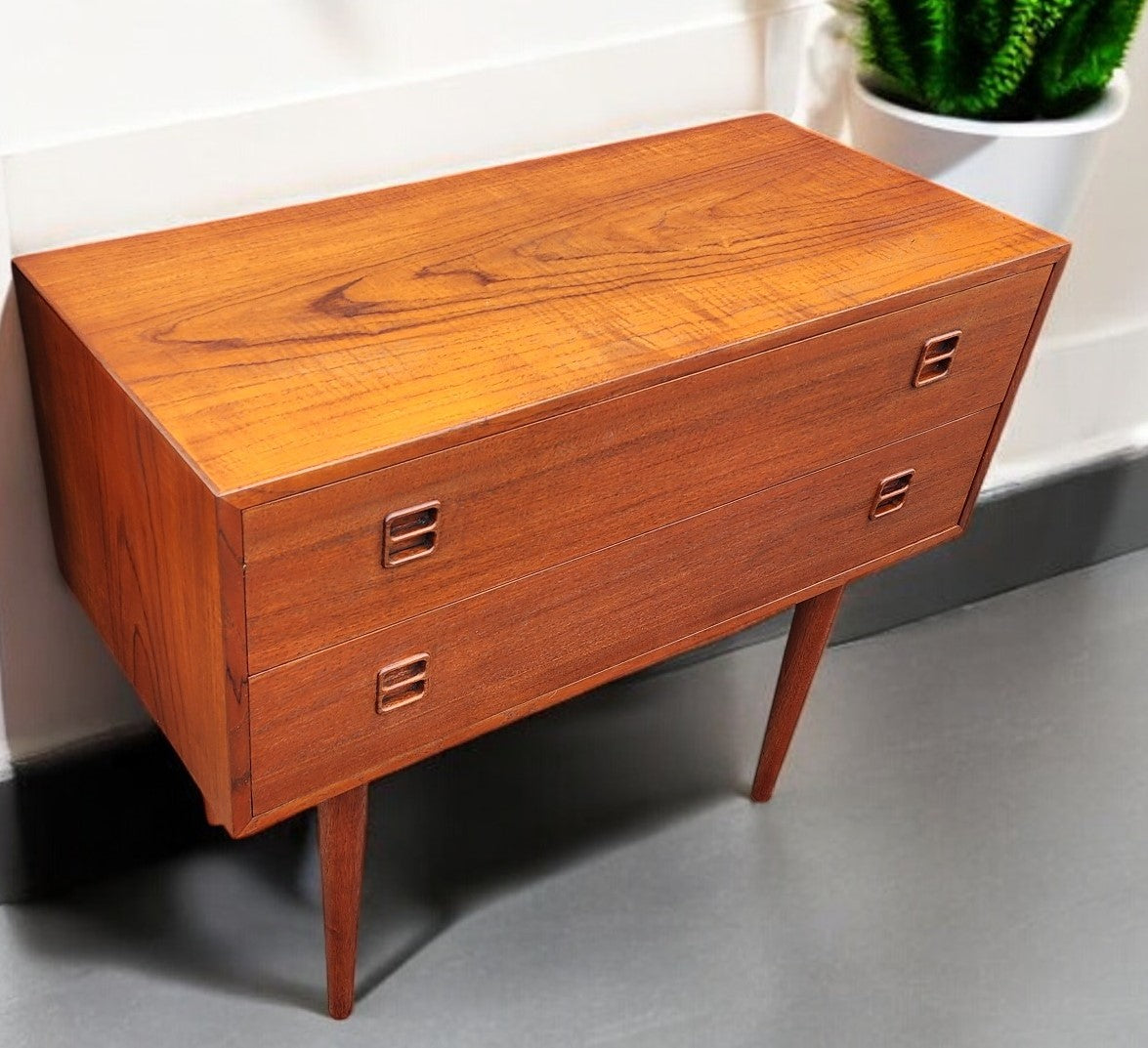 REFINISHED Danish Mid Century Modern Teak Cabinet a 2 Drawers & Mirror