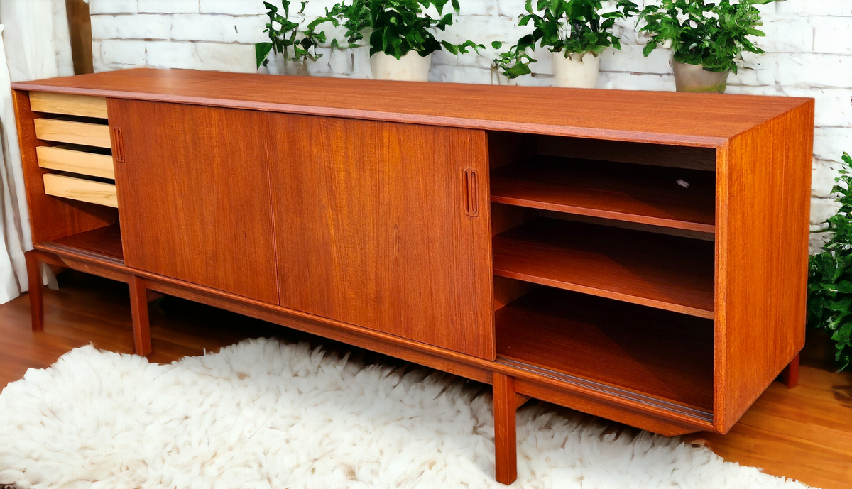 REFINISHED Mid Century Modern Teak Sideboard Credenza 7 ft