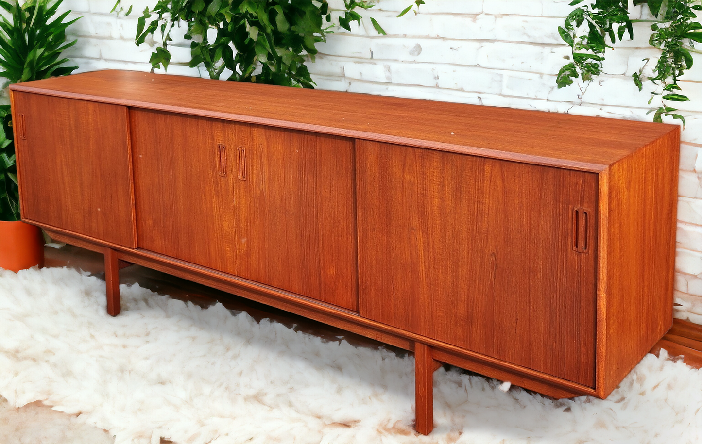 REFINISHED Mid Century Modern Teak Sideboard Credenza 7 ft