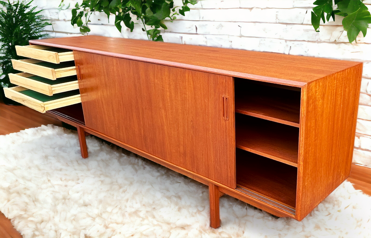 REFINISHED Mid Century Modern Teak Sideboard Credenza 7 ft