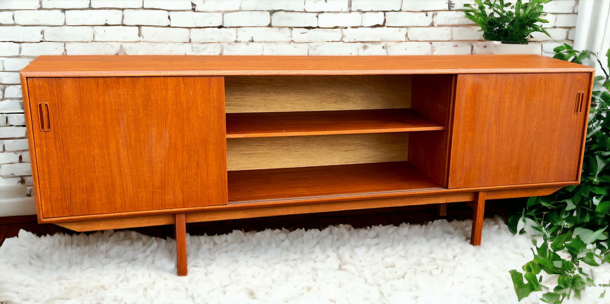 REFINISHED Mid Century Modern Teak Sideboard Credenza 7 ft