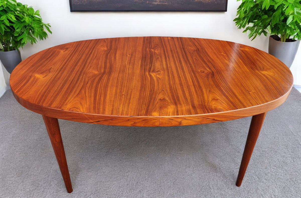 REFINISHED Danish Mid Century Modern Teak Table Oval w 2 leaves 66