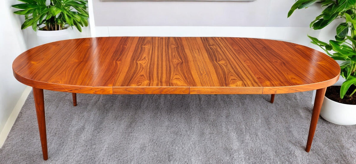 REFINISHED Danish Mid Century Modern Teak Table Oval w 2 leaves 66
