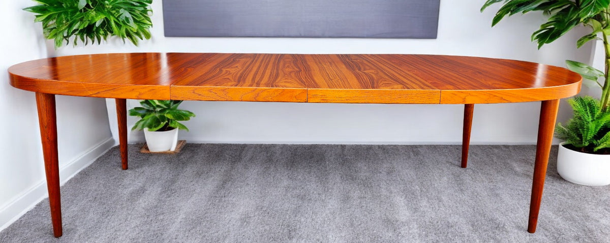 REFINISHED Danish Mid Century Modern Teak Table Oval w 2 leaves 66