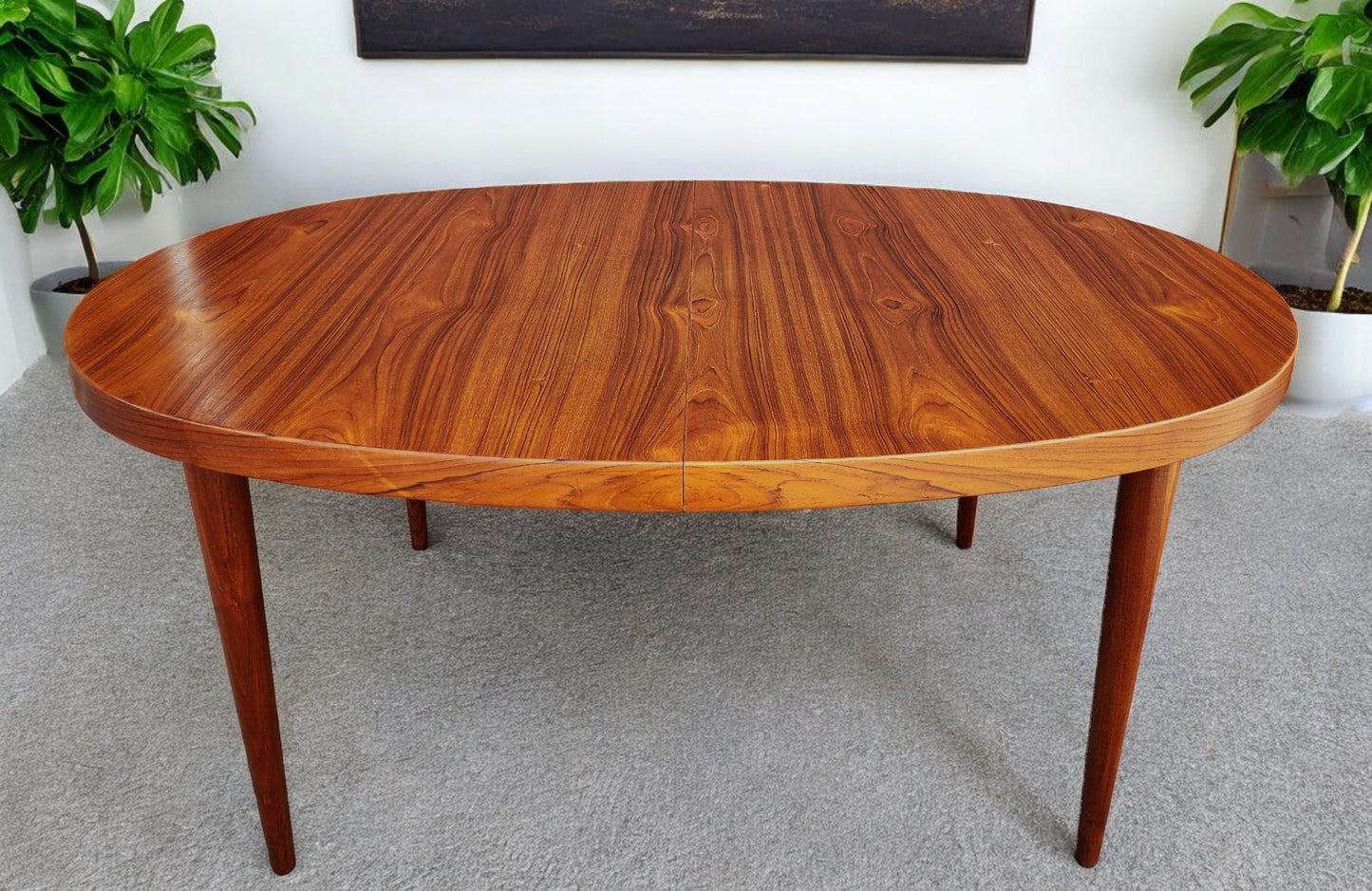 REFINISHED Danish Mid Century Modern Teak Table Oval w 2 leaves 66"-107"