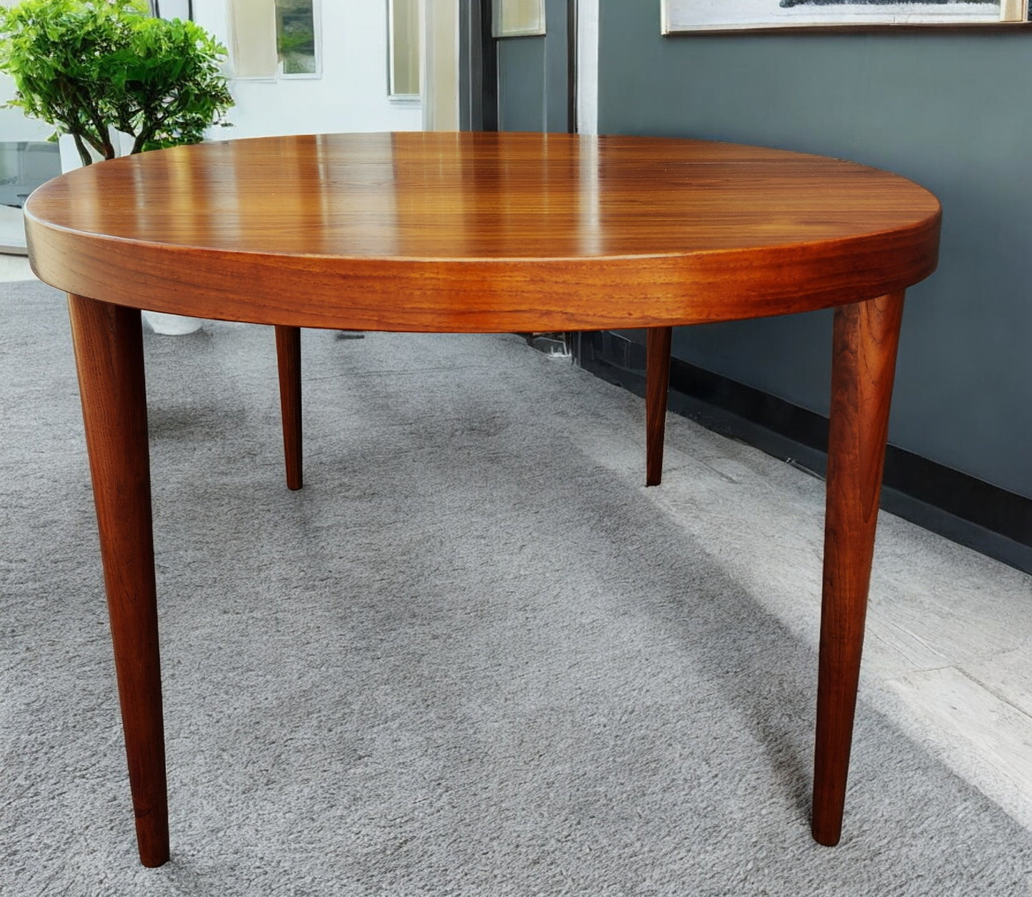 REFINISHED Danish Mid Century Modern Teak Table Oval w 2 leaves 66"-107"