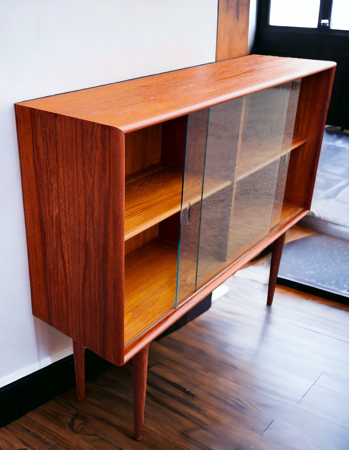 REFINISHED Mid Century Modern Teak Display Bookcase 4 ft
