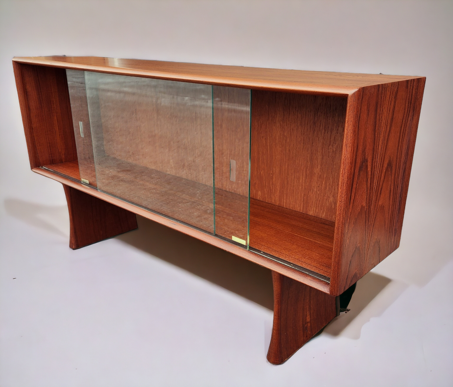 REFINISHED Mid Century Modern Teak Bookcase Display TV Media Console 4 ft