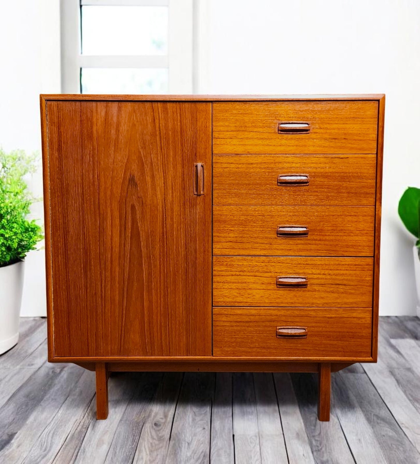 REFINISHED MCM Teak Bed King w Floating Nightstands & Tallboy