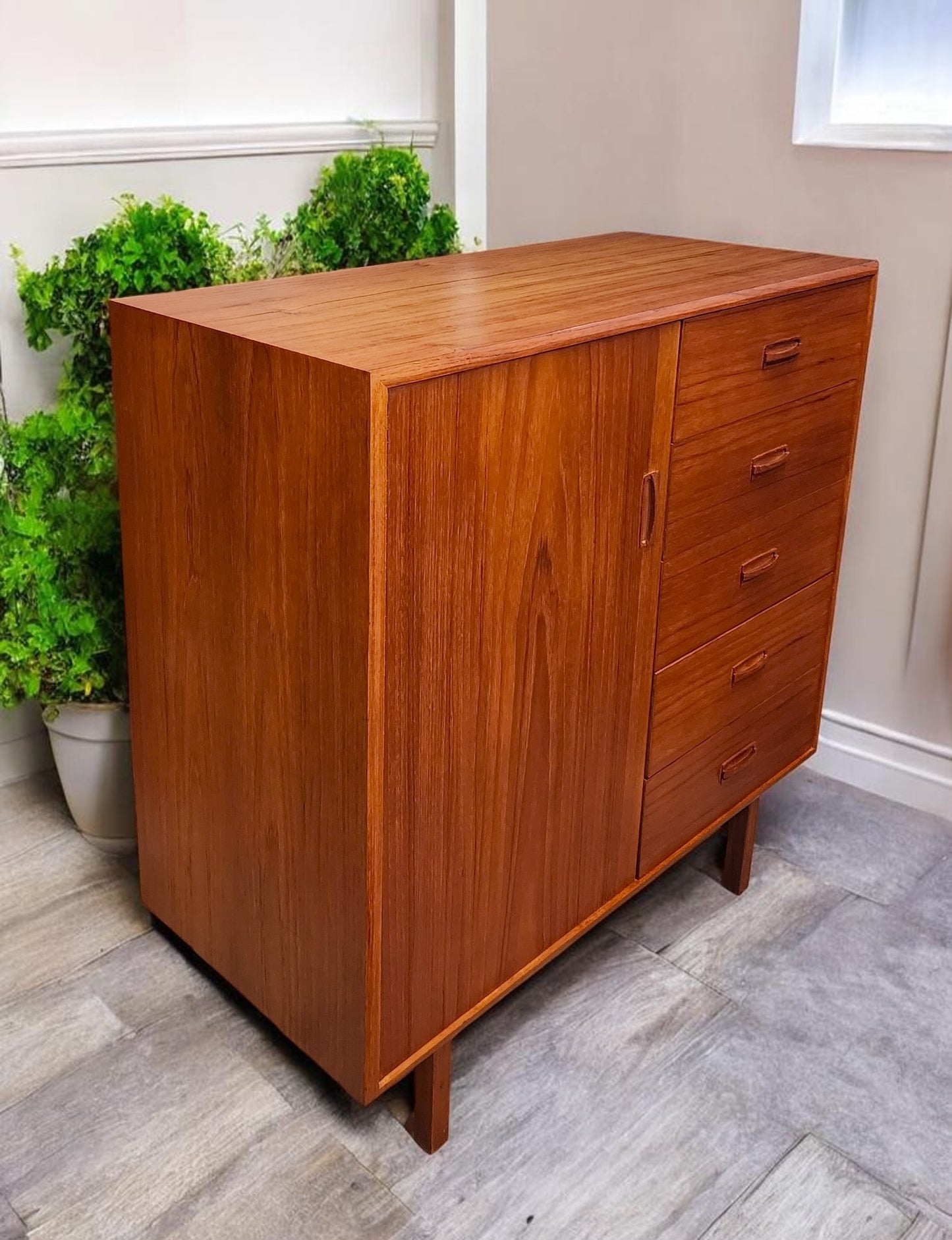 REFINISHED MCM Teak Bed King w Floating Nightstands & Tallboy