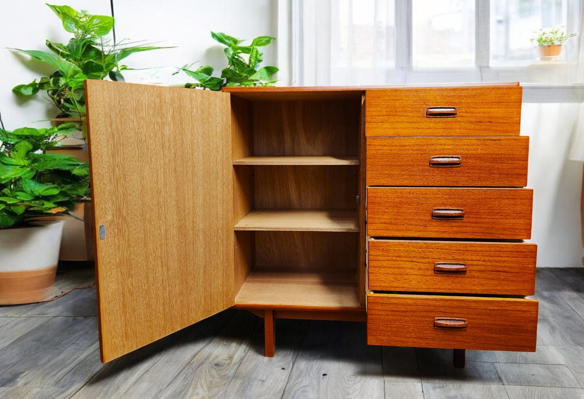 REFINISHED Mid Century Modern Teak Dresser Tallboy