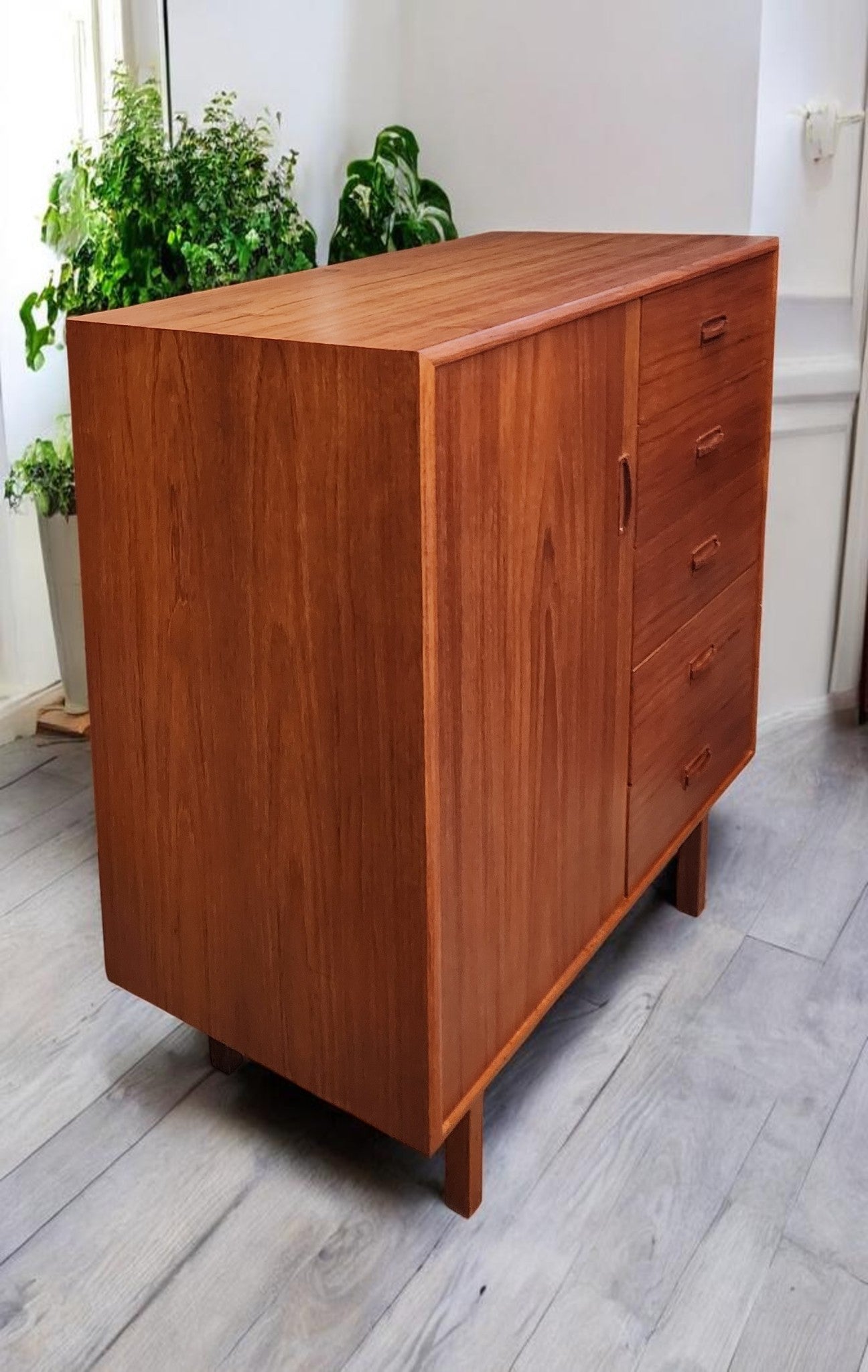 REFINISHED MCM Teak Bed King w Floating Nightstands & Tallboy