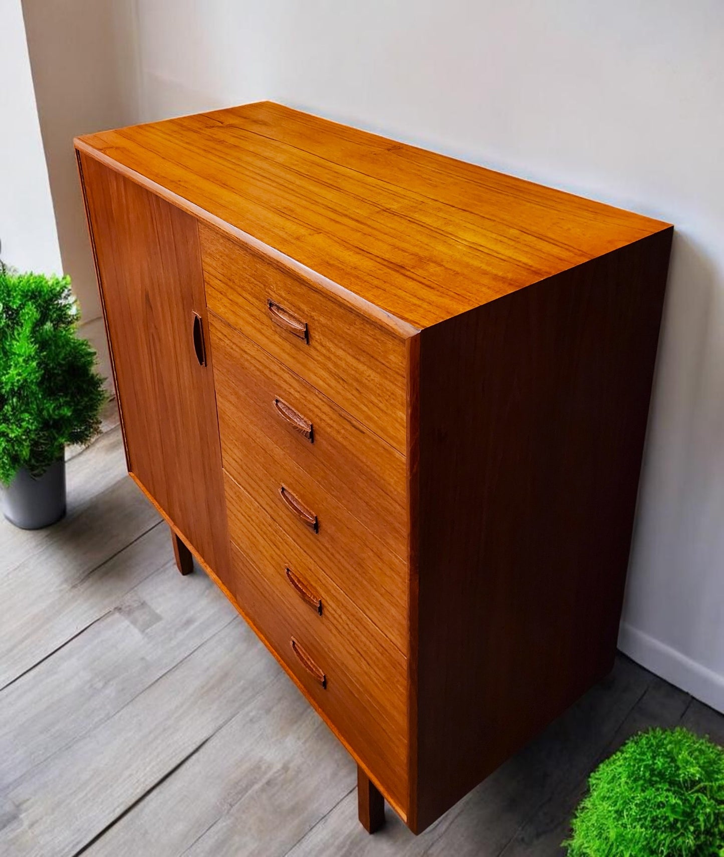 REFINISHED MCM Teak Bed King w Floating Nightstands & Tallboy