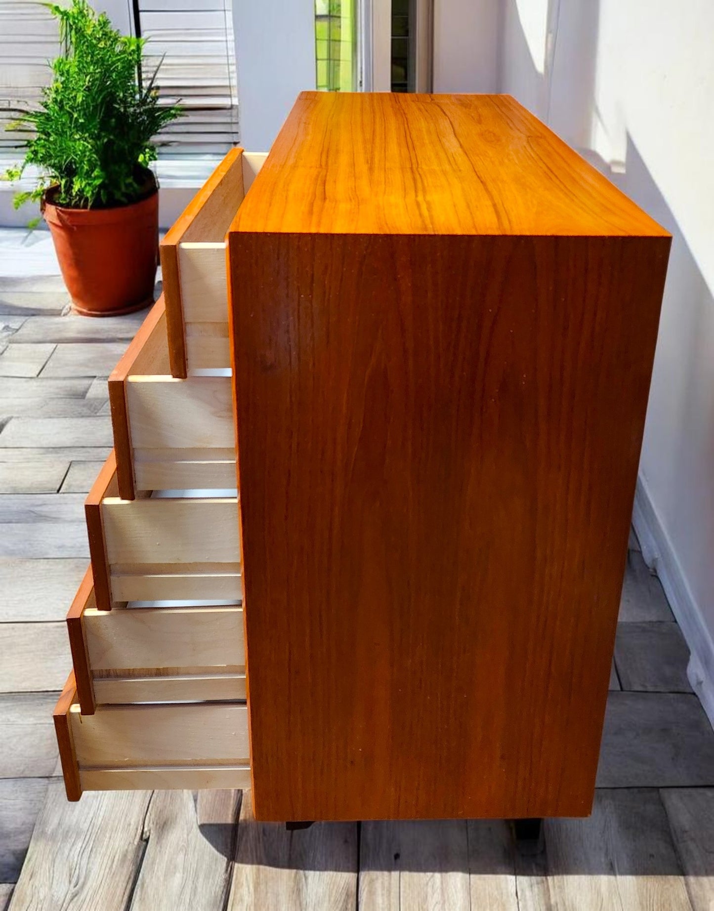 REFINISHED MCM Teak Bed King w Floating Nightstands & Tallboy