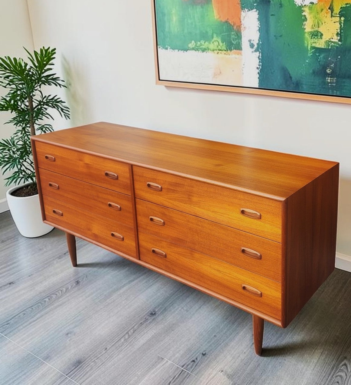 REFINISHED Mid Century Modern Teak Dresser w 6 Drawers