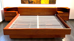 REFINISHED Mid Century Modern Teak King Bed w 2 Night Stands & Storage Drawers 2