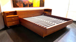 REFINISHED Mid Century Modern Teak King Bed w 2 Night Stands & Storage Drawers 4