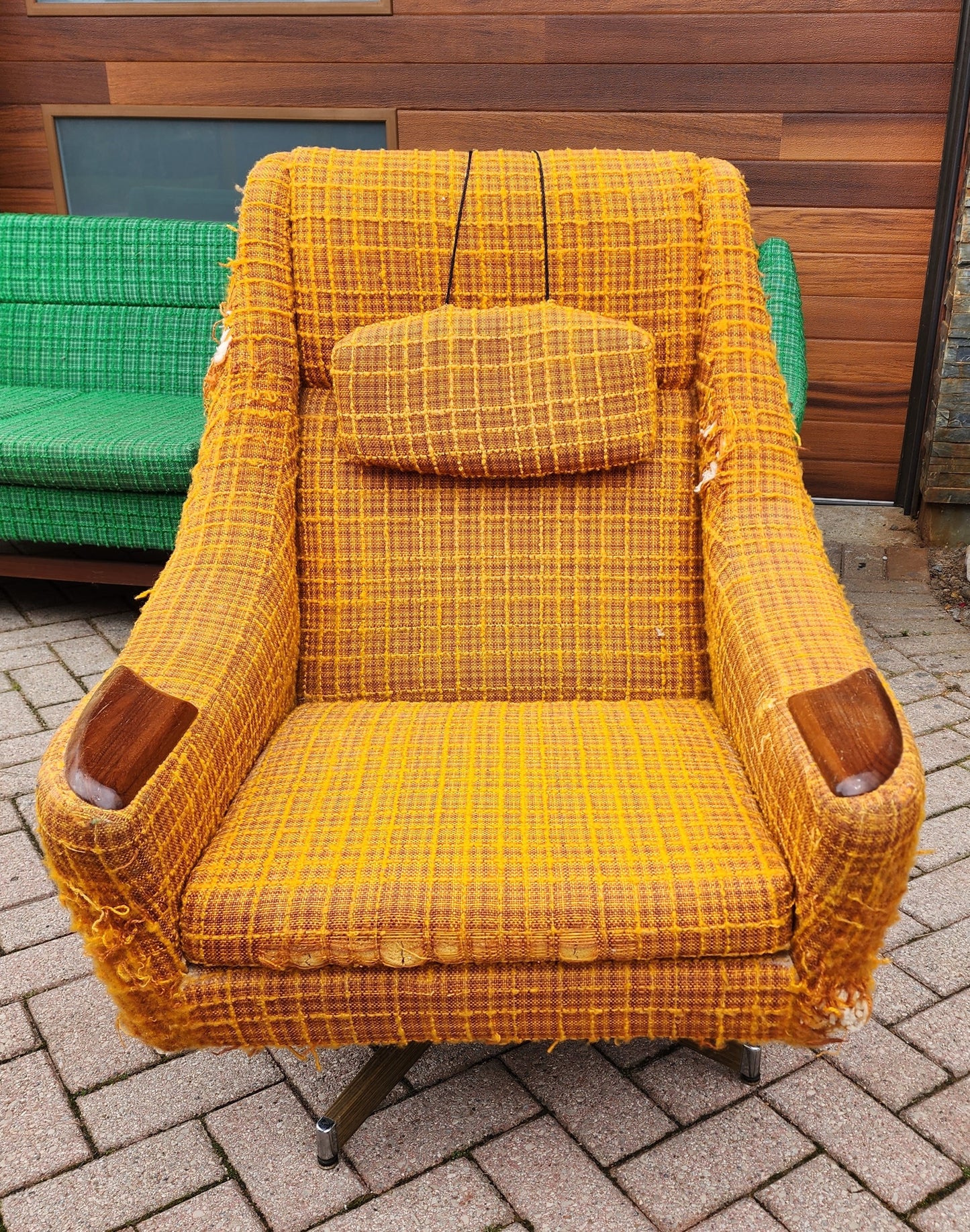 Choose Fabric***Will be REFINISHED & REUPHOLSTERED Teak MCM Lounge Chair & Swivel Chair (pair)