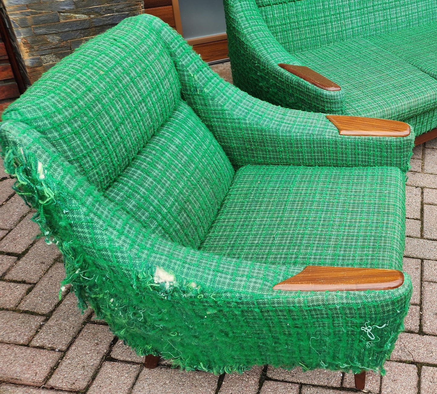 Choose Fabric***Will be REFINISHED & REUPHOLSTERED Teak MCM Lounge Chair & Swivel Chair (pair)