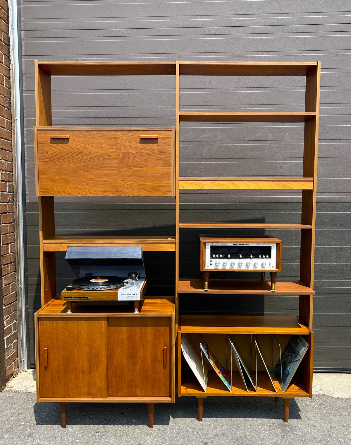 REFINISHED Mid Century Modern Teak Modular Wall Storage & Display System