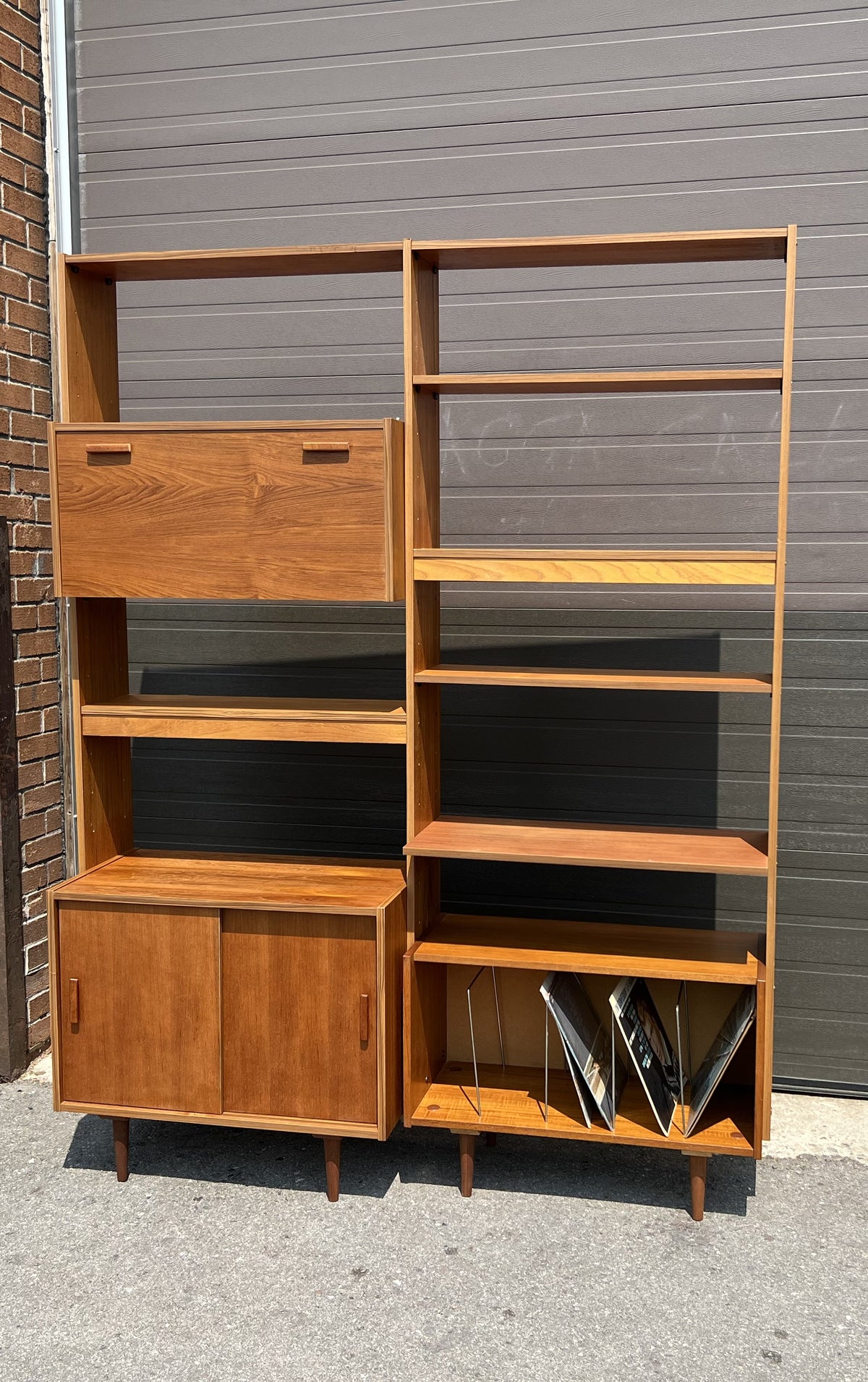 REFINISHED Mid Century Modern Teak Modular Wall Storage & Display System