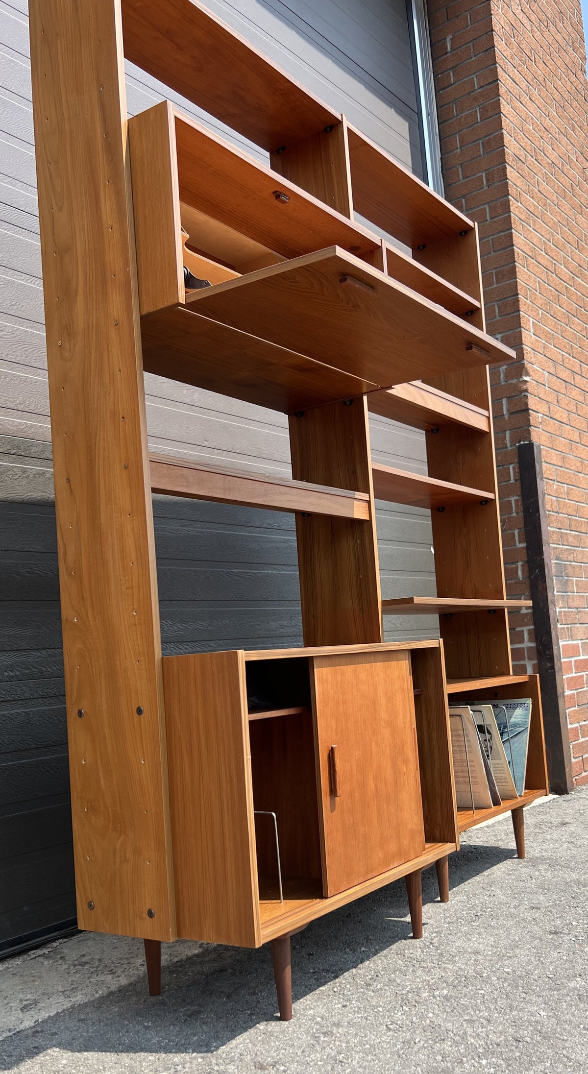 REFINISHED Mid Century Modern Teak Modular Wall Storage & Display System