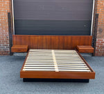 REFINISHED Mid Century Modern Teak Queen Bed w Nightstands & Headboard 11
