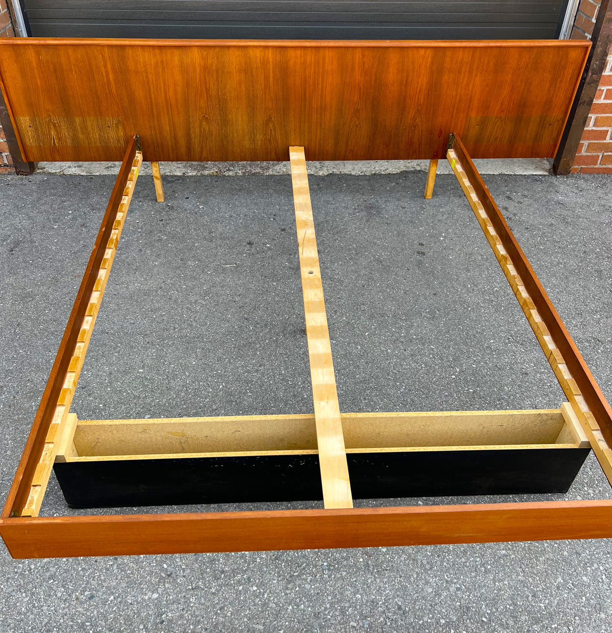 REFINISHED Mid Century Modern Teak Queen Bed w Nightstands & Headboard
