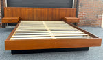 REFINISHED Mid Century Modern Teak Queen Bed w Nightstands & Headboard 2