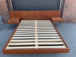 REFINISHED Mid Century Modern Teak Queen Bed w Nightstands & Headboard 3