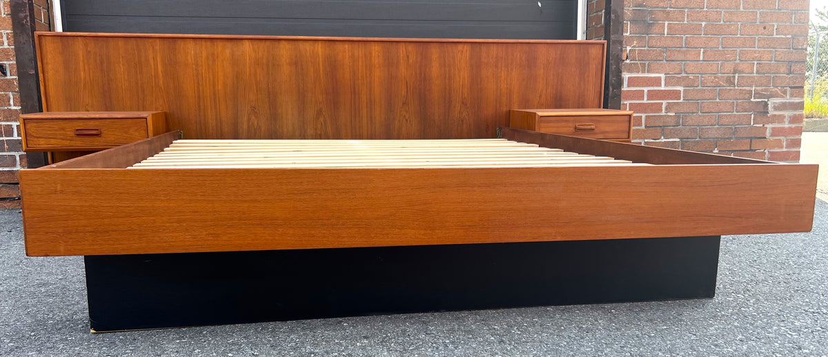REFINISHED Mid Century Modern Teak Queen Bed w Nightstands & Headboard