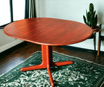 REFINISHED Mid Century Modern Teak Dining Table Round w Self Storing Leaf 7