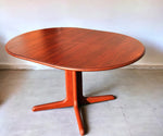 REFINISHED Mid Century Modern Teak Dining Table Round w Self Storing Leaf 16