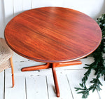 REFINISHED Mid Century Modern Teak Dining Table Round w Self Storing Leaf 11
