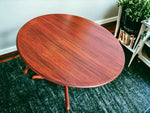 REFINISHED Mid Century Modern Teak Dining Table Round w Self Storing Leaf 12