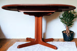 REFINISHED Mid Century Modern Teak Dining Table Round w Self Storing Leaf 15