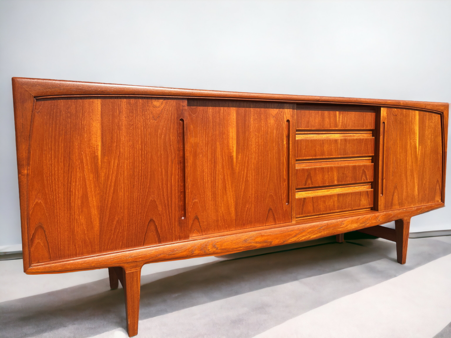 REFINISHED Danish Mid Century Modern Teak Sideboard Credenza 6 ft