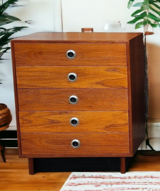 REFINISHED Mid-Century Modern Teak Tallboy Dresser 5 drawers