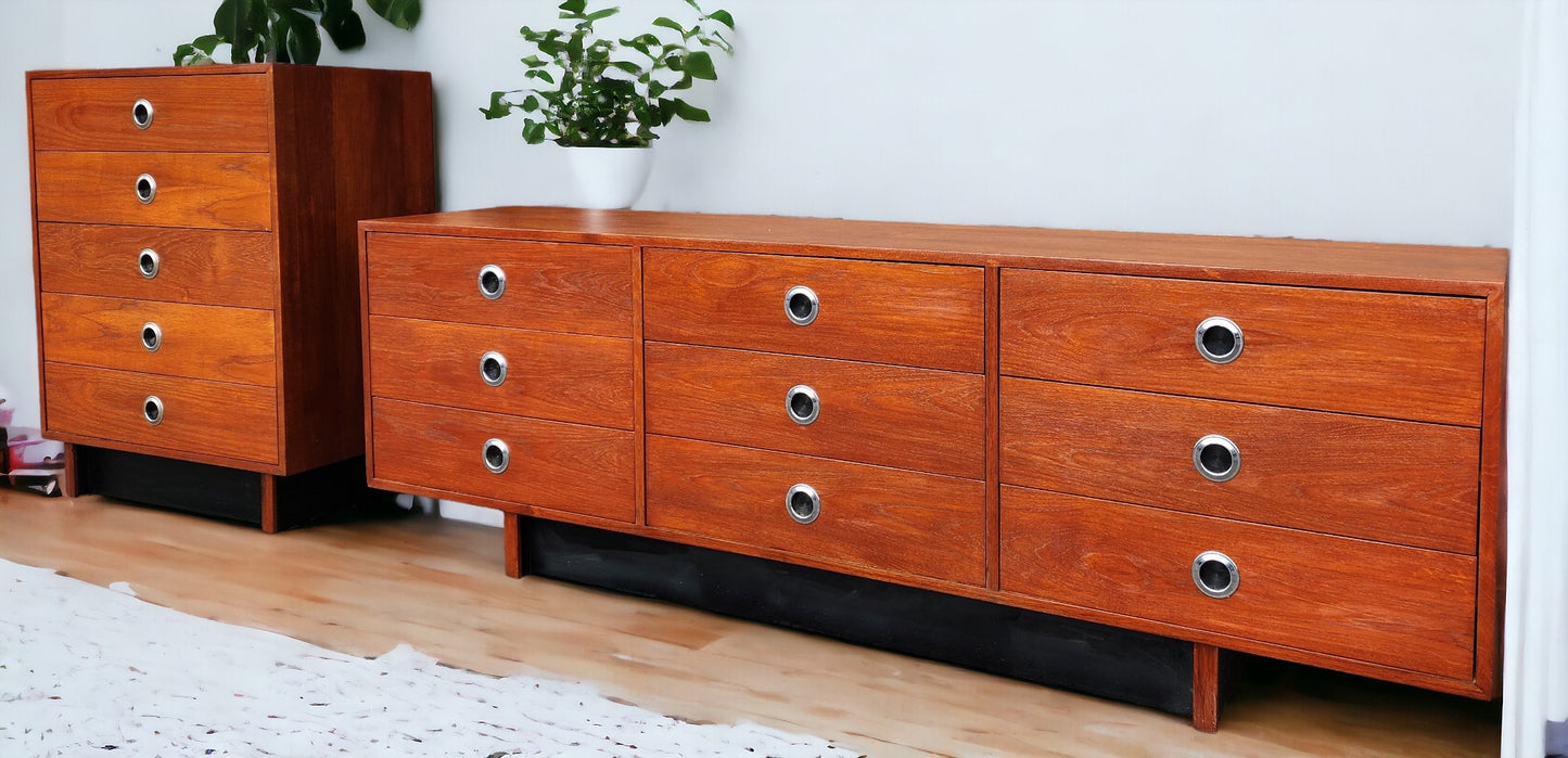 REFINISHED Mid-Century Modern Teak Tallboy Dresser 5 drawers