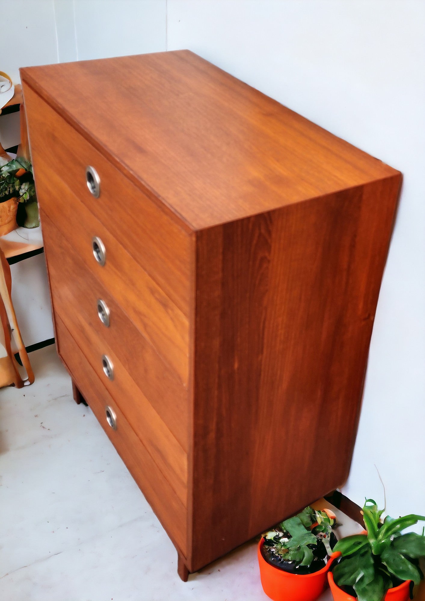 REFINISHED Mid-Century Modern Teak Tallboy Dresser 5 drawers